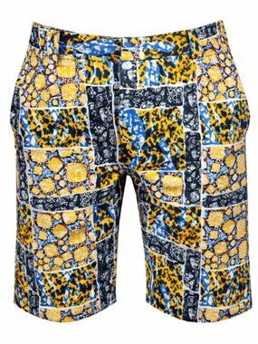 Men’s Patchwork Ankara Print Shorts – Yellow Blue Black African Casual Shorts